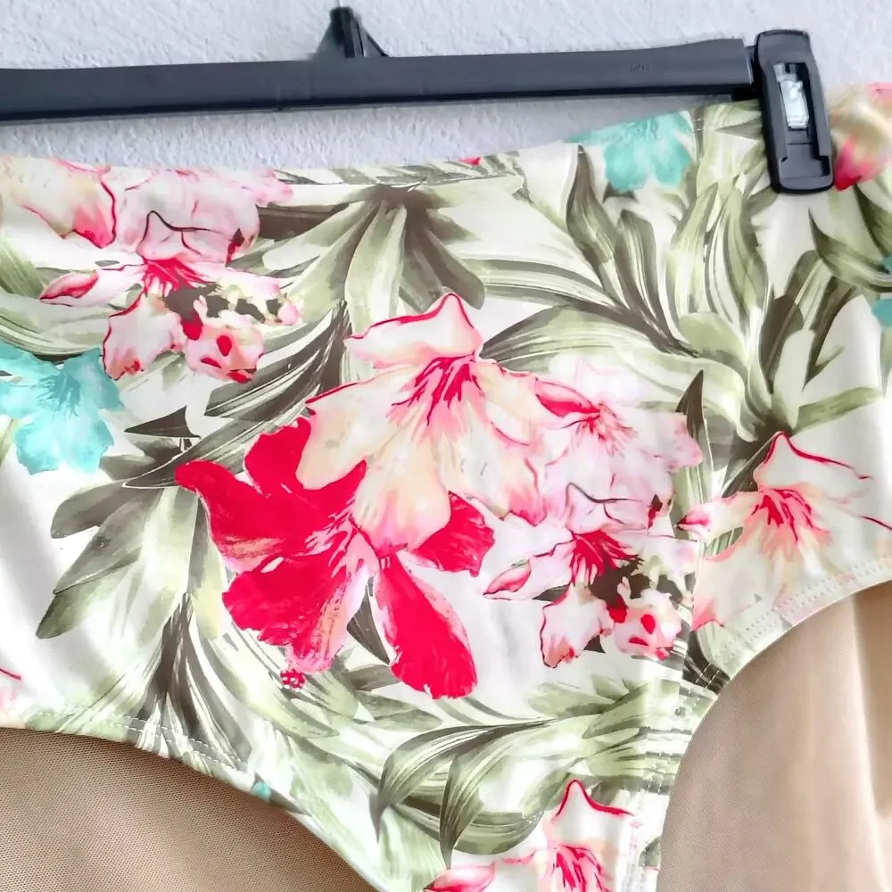 Swim By Cacique Women Plus Size 28 Green Pink Floral Tropical Bikini Bottom NEW